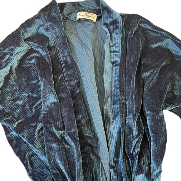 Sea Island Loungewear Vintage Blue Ribbed Spa Robe - Picture 4 of 8